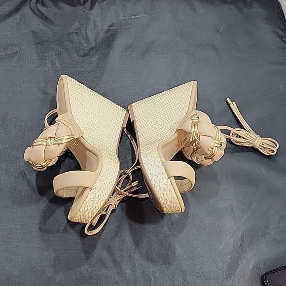 VIZZANO DOUBLE BRAIDED STRAP BAND LACE UP CLOSURE WEDGE SANDAL - Picture 11 of 16